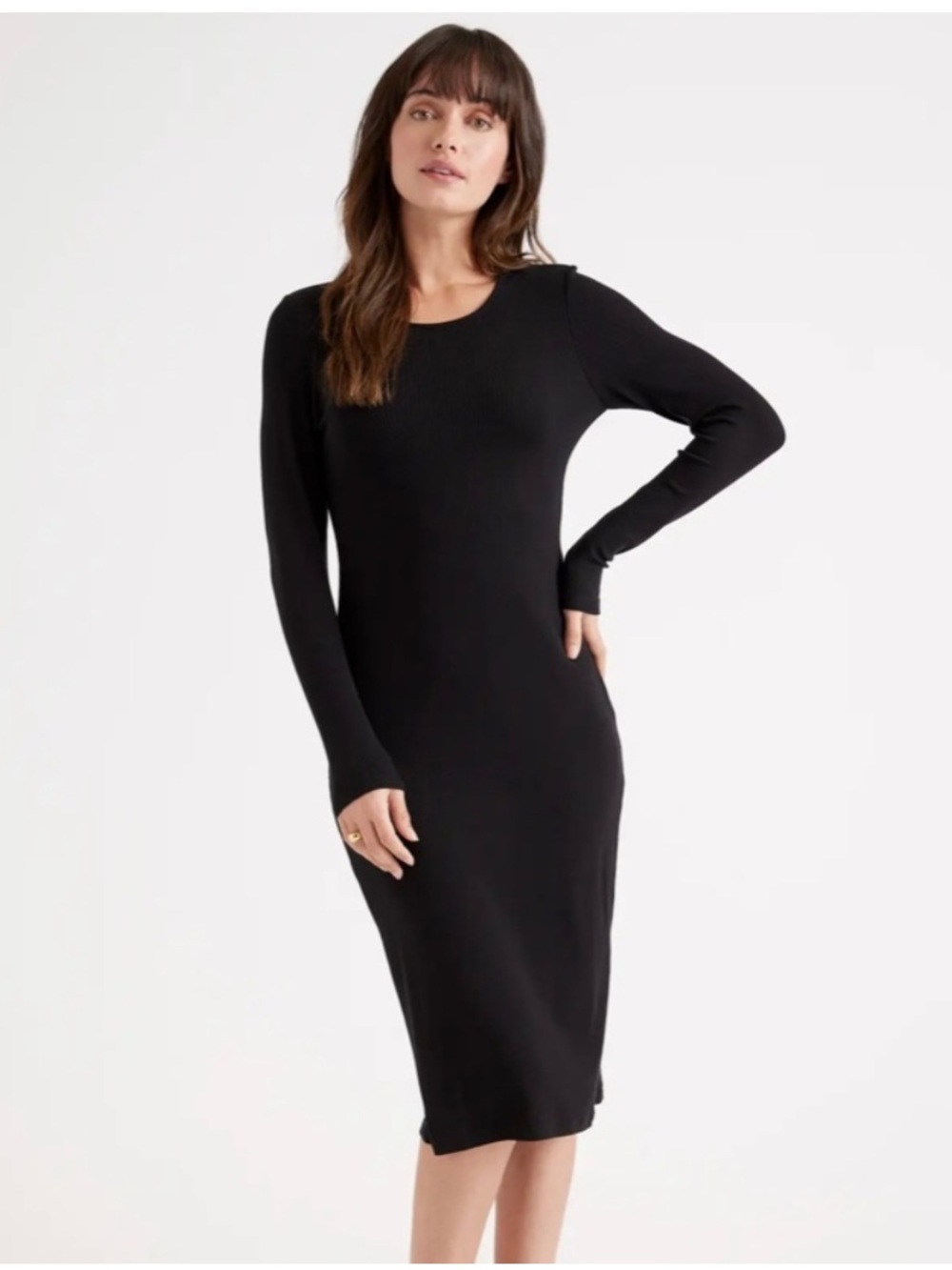 Quince tencel ribbed long sleeve midi dress